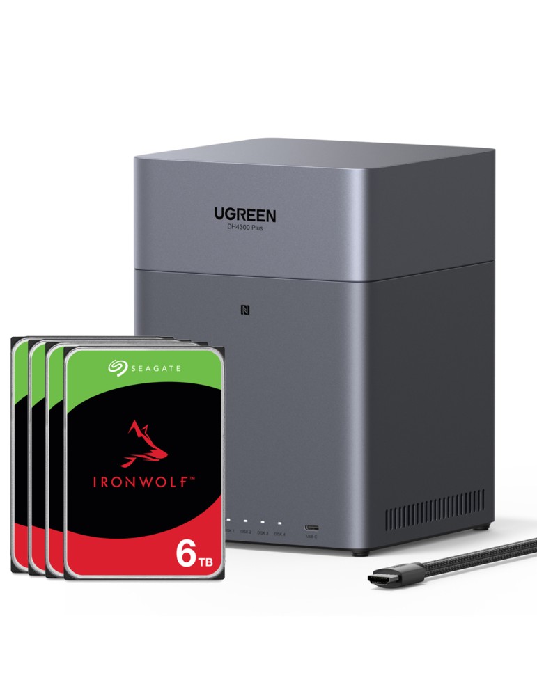 UGREEN DH4300 Plus 24TB Seagate IronWolf NAS-Bundle NAS inkl. 4x 6TB Seagate IronWolf 3.5 Zoll SATA Festplatte