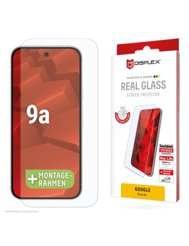 DISPLEX Panzerglas (10H) für Google Pixel 9a Eco-Montagerahmen, Tempered Glas, kratzer-resistente Schutzfolie, hüllenfreundlich