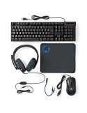 Nedis Gaming 5 in 1 Gaming Combo Kit (US Layout) Kombination aus Tastatur, Maus, Mauspad, Headset und Headset-Konverterkabel