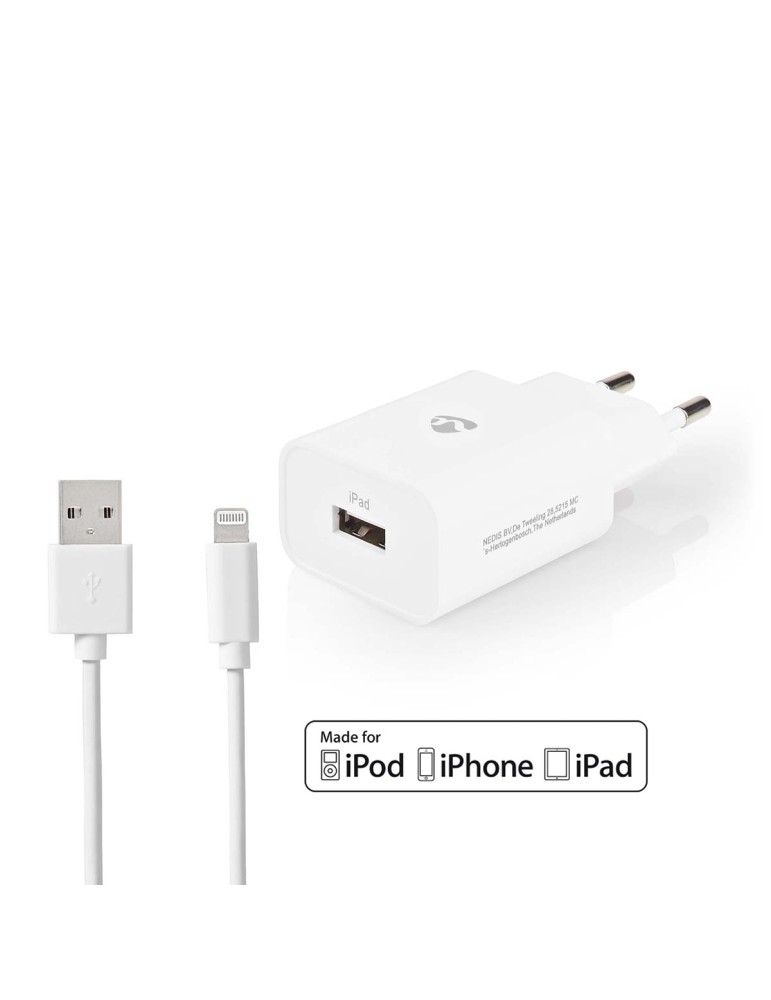 Nedis Netzladegerät 12 W 1x 2.4 A A - Anzahl der Ausgänge: 1, USB-A, Lightning 8-Pin (Lose) Kabel, Single Voltage Output