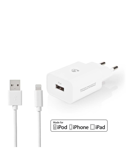 Nedis Netzladegerät 12 W 1x 2.4 A A - Anzahl der Ausgänge: 1, USB-A, Lightning 8-Pin (Lose) Kabel, Single Voltage Output