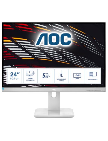 AOC 24P1/GR 24 Zoll FHD Monitor, höhenverstellbar (1920x1080, 60 Hz, VGA, DVI, HDMI, DiplayPort, USB Hub) grau
