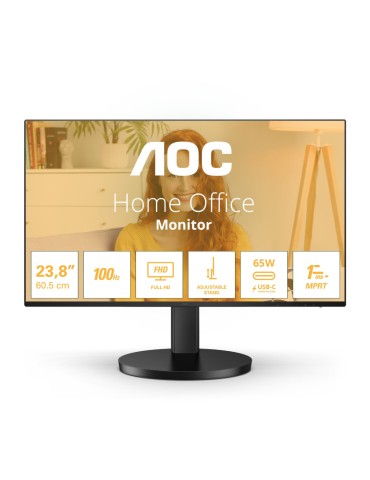AOC 24B3CF2 24 Zoll Full HD Monitor, Lautsprecher, höhenverstellbar (1920x1080, 100 Hz, HDMI, USB-C (65W PD), USB Hub) schwarz