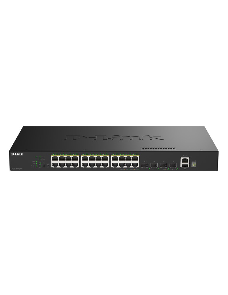 D-Link DGS-1530-28P Smart Managed Switch 24x Gigabit Ethernet (PoE+, max. 370 W), 4x 10G SFP+, 1x USB 2.0, 1x Konsolen-Port