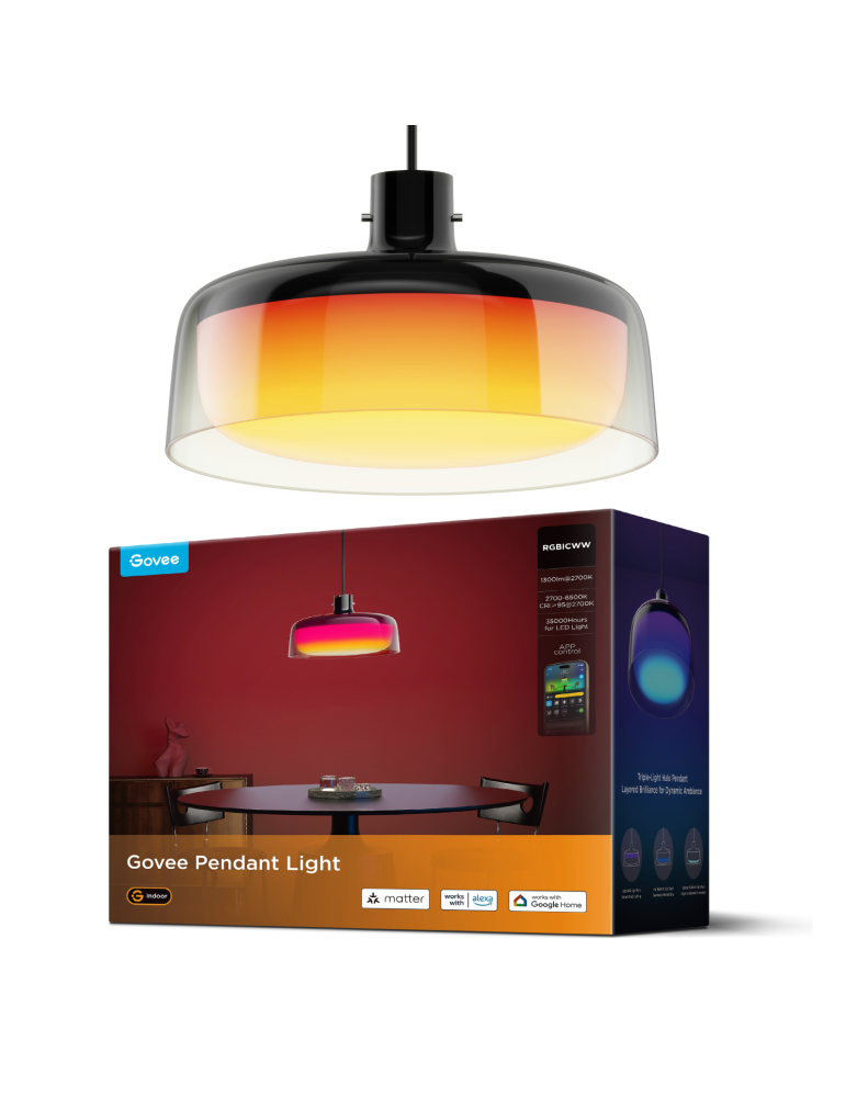 Govee - Pendelleuchte, Smart RGBIC und Weißlicht-Hängelampe