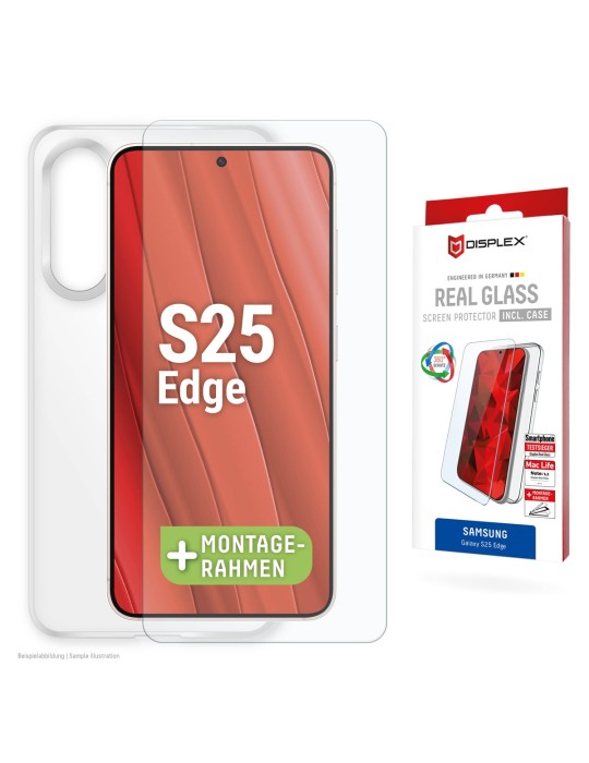 DISPLEX Real Glass + Case Samsung Galaxy S25 Edge Panzerglas + Schutzhülle