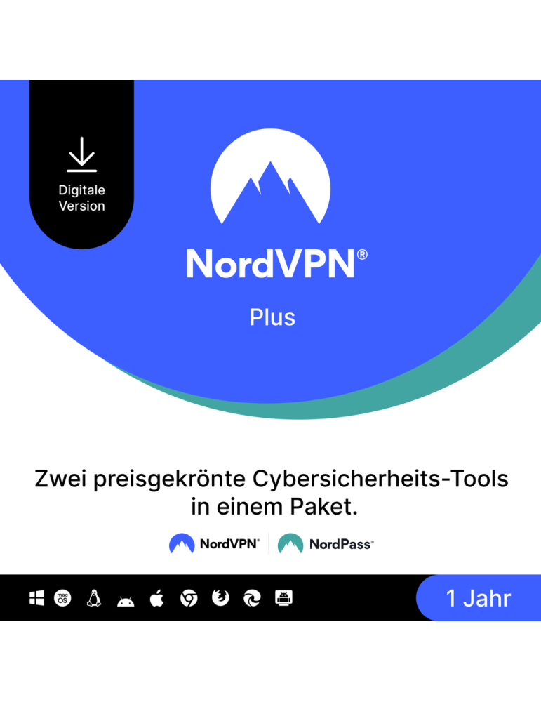 NordVPN Plus – 1 Jahr Cybersicherheit (VPN + PW Manager) [1 Jahr]