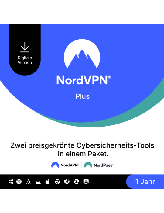 NordVPN Plus – 1 Jahr Cybersicherheit (VPN + PW Manager) [1 Jahr]