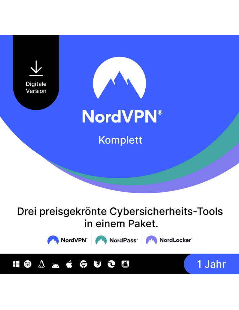 NordVPN Komplett – 1 Jahr Cybersicherheit VPN, PW, Cloud [1 Jahr]