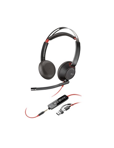 Poly Blackwire 5220 Stereo-Headset, USB-C-Anschluss incl. USB-A-Adapter und 3,5mm Klinkenanschluss