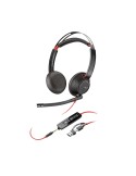 Poly Blackwire 5220 Stereo-Headset, USB-C-Anschluss incl. USB-A-Adapter und 3,5mm Klinkenanschluss