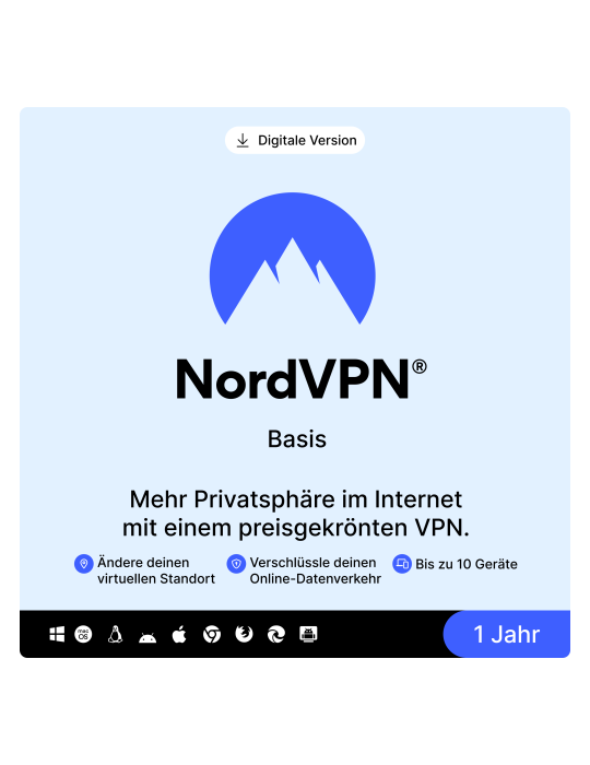 NordVPN Basis Premium-VPN-Dienst [1 Jahr - bis zu 10 Geräte]