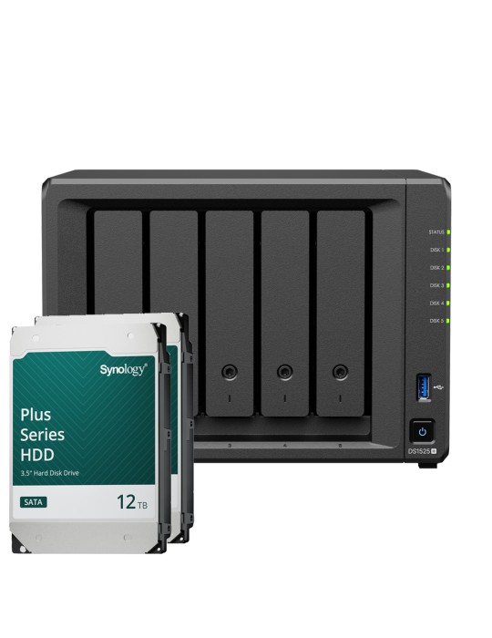 Synology DS1525+ 24TB Plus HDD NAS-Bundle NAS inkl. 2x 12TB Synology Plus 3.5 Zoll SATA Festplatte