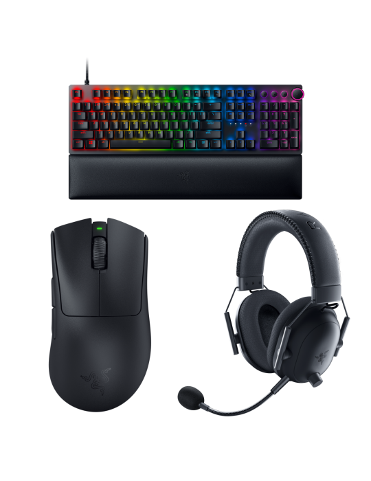 Razer E-Sports 3-in-1 Bundle - bestehend aus Razer Huntsman V2 (lila Switches), Blackshark V2 Pro (2023) und Deathadder V3 Pro