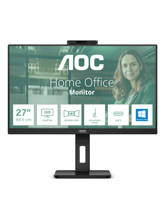 AOC 24P3QW 24 Zoll - Office Monitor IPS, 100 Hz, 4 ms, Höhenverstellung, Webcam, USB-Hub