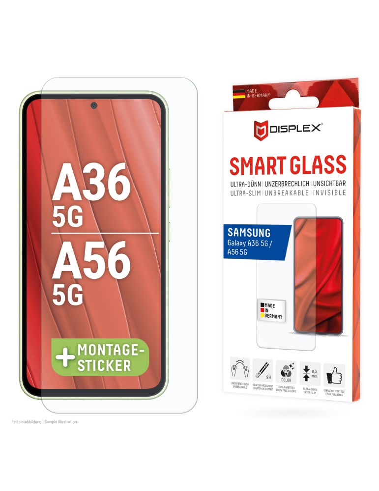 DISPLEX Smart Glasschutzfolie für Samsung Galaxy A56/A36 Kratzer-resistent, ultra-dünn, Schmutzabweisend