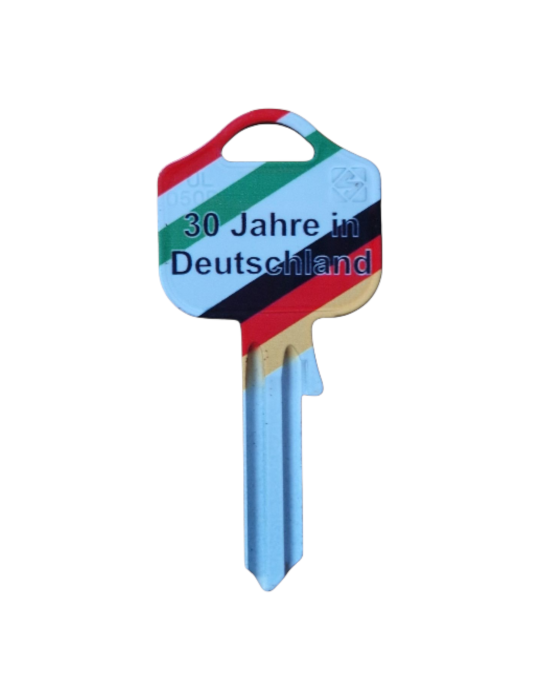Schlüsselrohling „30 Jahre in Deutschland“ – Jubiläumsdesign