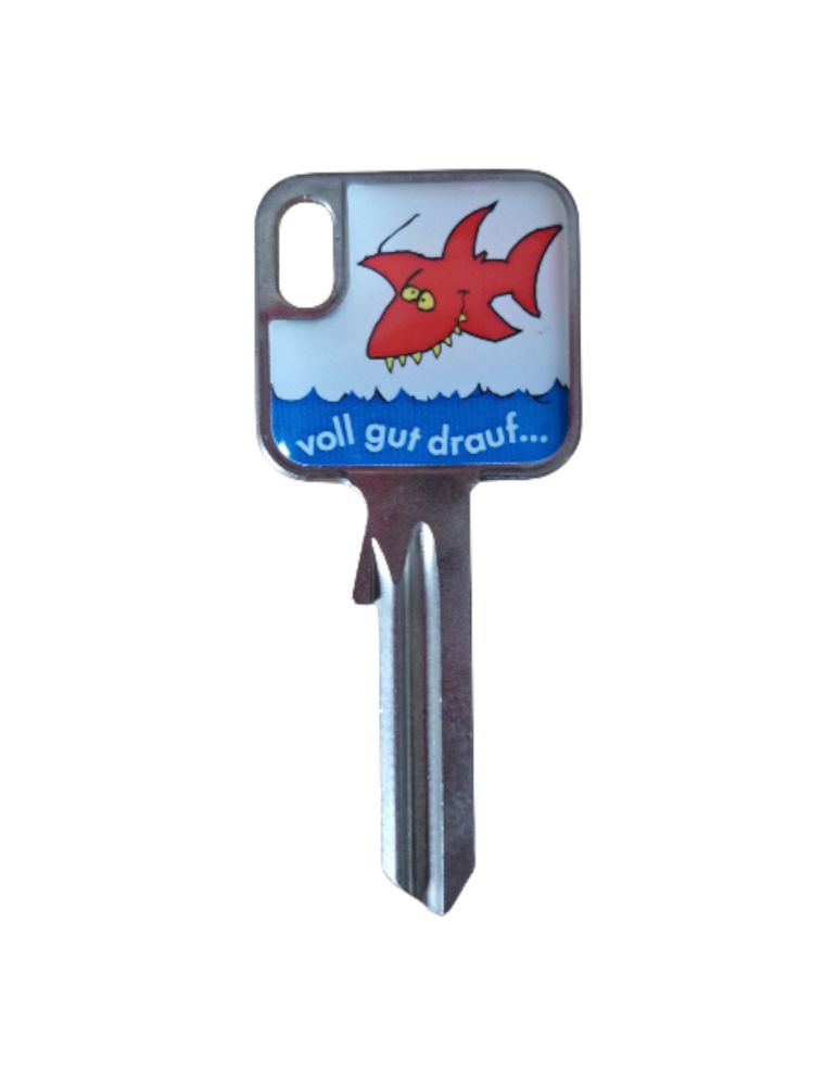 Schlüsselrohling Hai – „voll gut drauf…“ Comic-Design