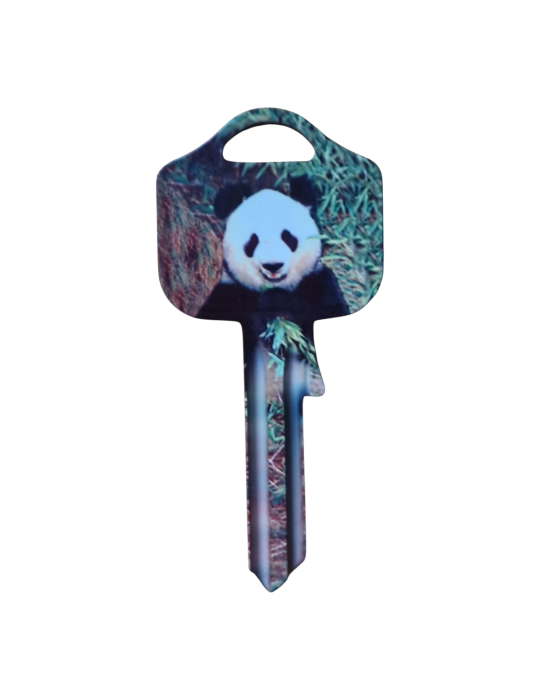 Schlüsselrohling Panda – Bambusmotiv in Schwarz-Weiß