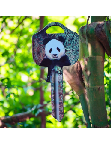 Schlüsselrohling Panda – Bambusmotiv in Schwarz-Weiß