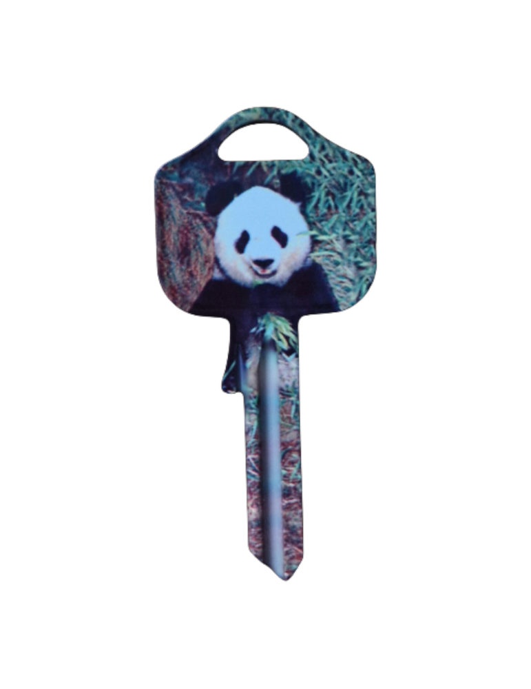 Schlüsselrohling Panda – Bambusmotiv in Schwarz-Weiß