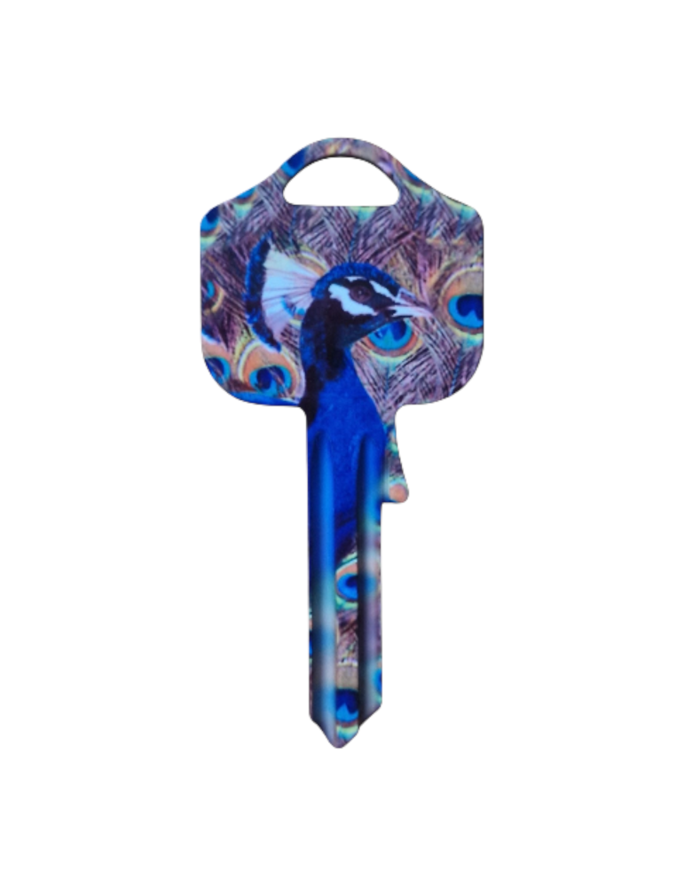 Schlüsselrohling Pfau – Farbenpracht & Exotik im Design