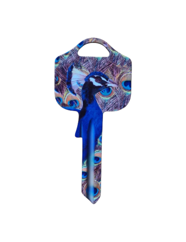 Schlüsselrohling Pfau – Farbenpracht & Exotik im Design