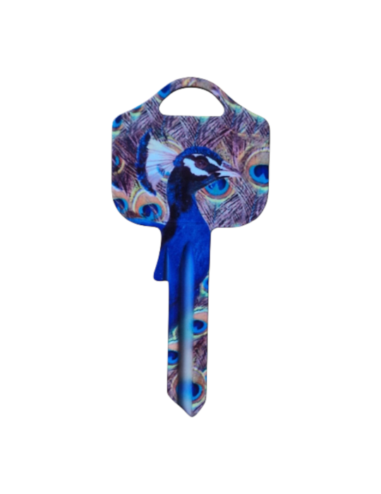 Schlüsselrohling Pfau – Farbenpracht & Exotik im Design