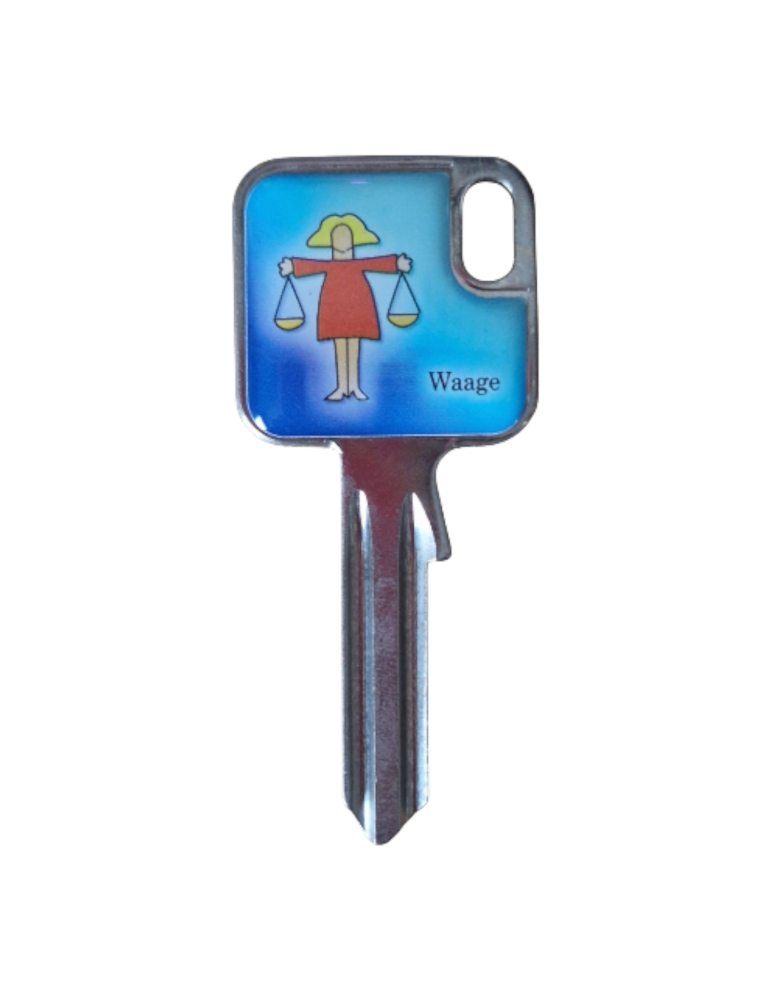 Schlüsselrohling Sternzeichen Waage – Design mit Waagschalen