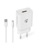 Nedis Netzladegerät 12 W 1x 2.4 A A - Anzahl der Ausgänge: 1, USB-A, USB Type-C™ (Lose) Kabel, Single Voltage Output, weiß