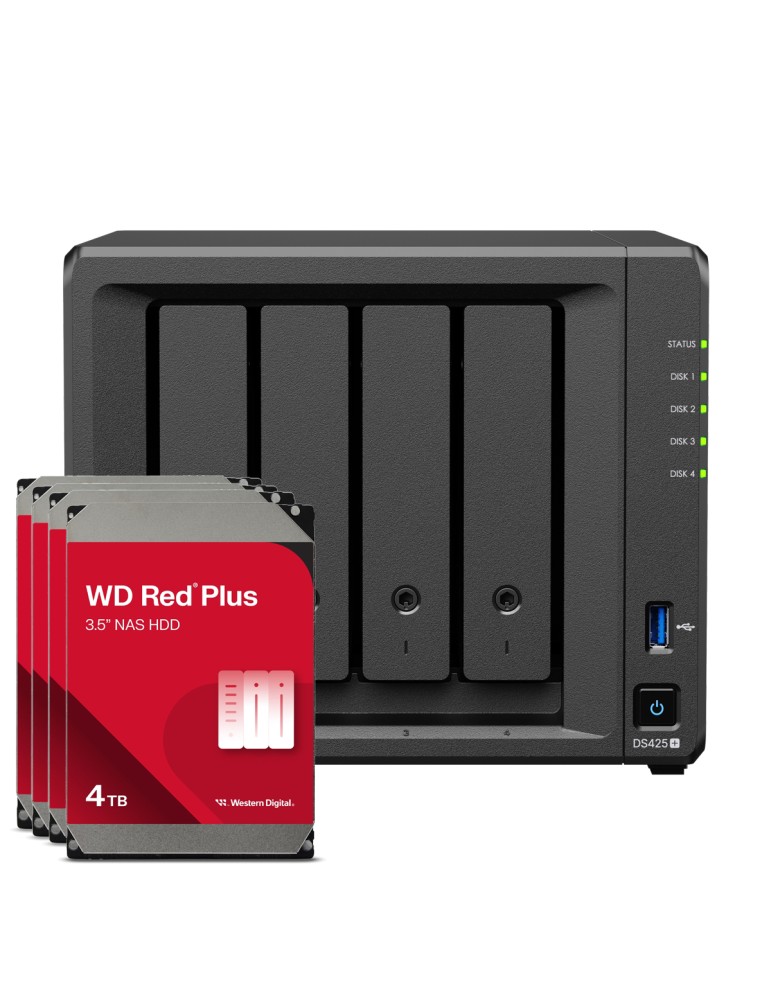 Synology DS425+ 16TB WD Red Plus NAS-Bundle NAS inkl. 4x 4TB WD Red Plus 3.5 Zoll SATA Festplatte