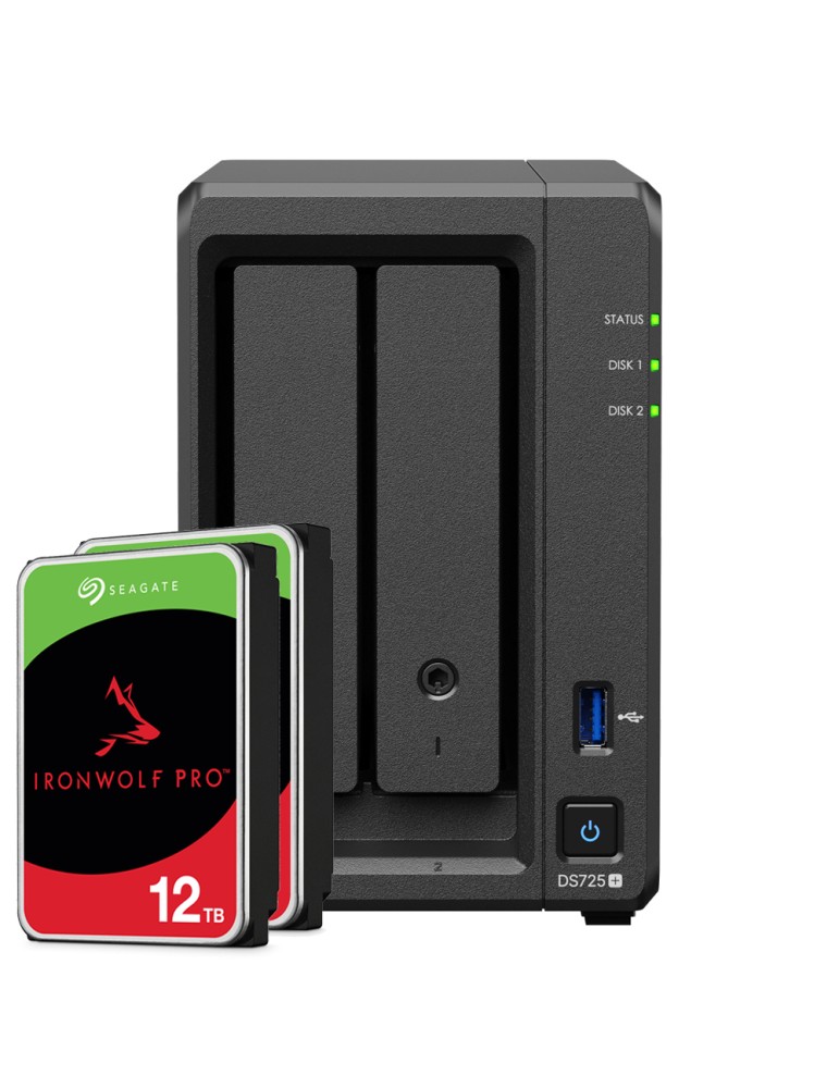 Synology DS725+ 24TB Seagate IronWolf Pro NAS-Bundle NAS inkl. 2x 12TB Seagate IronWolf Pro 3.5 Zoll SATA Festplatte