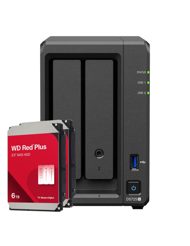 Synology DS725+ 12TB WD Red Plus NAS-Bundle NAS inkl. 2x 6TB WD Red Plus 3.5 Zoll SATA Festplatte