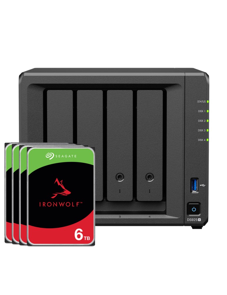 Synology DS925+ 24TB Seagate IronWolf NAS-Bundle NAS inkl. 4x 6TB Seagate IronWolf 3.5 Zoll SATA Festplatte