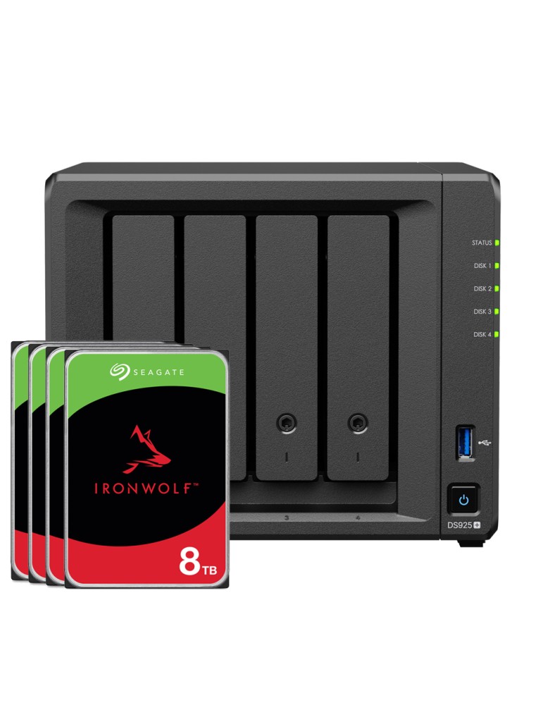 Synology DS925+ 32TB Seagate IronWolf NAS-Bundle NAS inkl. 4x 8TB Seagate IronWolf 3.5 Zoll SATA Festplatte