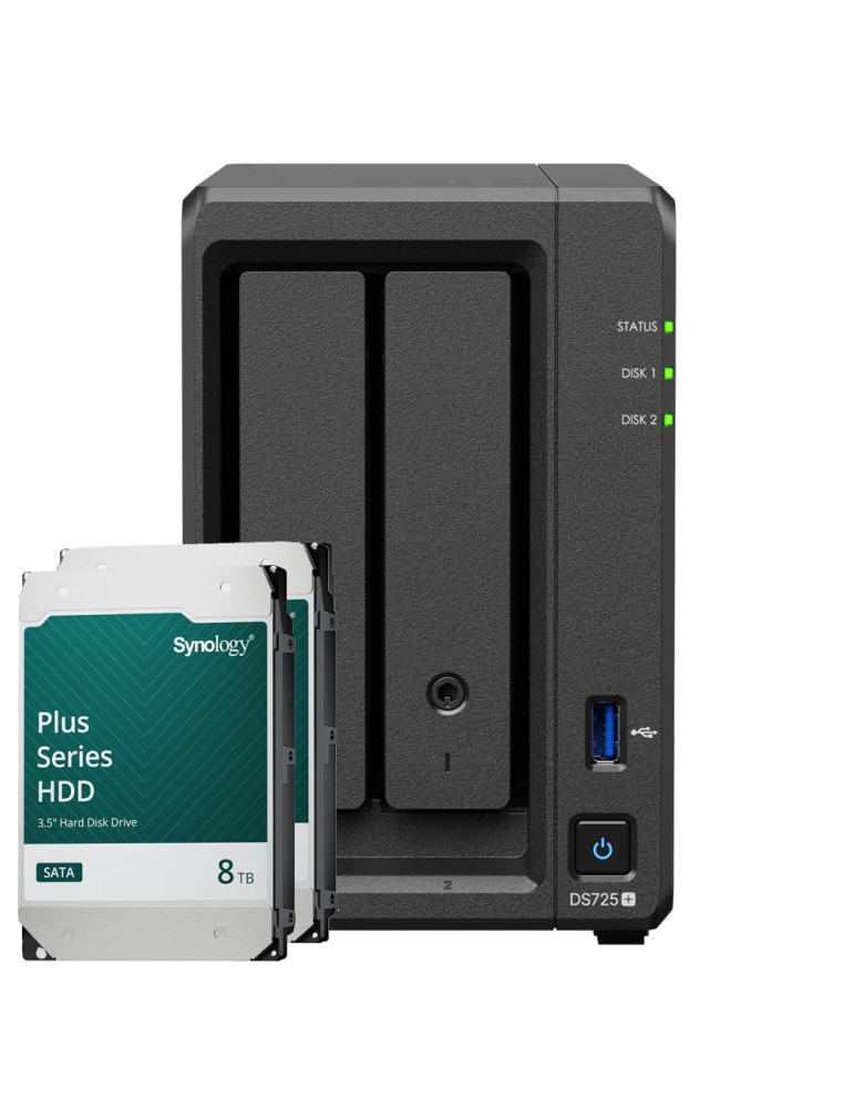 Synology DS725+ 16TB Plus HDD NAS-Bundle NAS inkl. 2x 8TB Synology Plus 3.5 Zoll SATA Festplatte