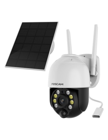 Foscam B4 WLAN Überwachungskamera Weiß inkl. Solarpanel 4MP (2560x1440), Akkubetrieb, WLAN, Schwenk- und Neigefunktion