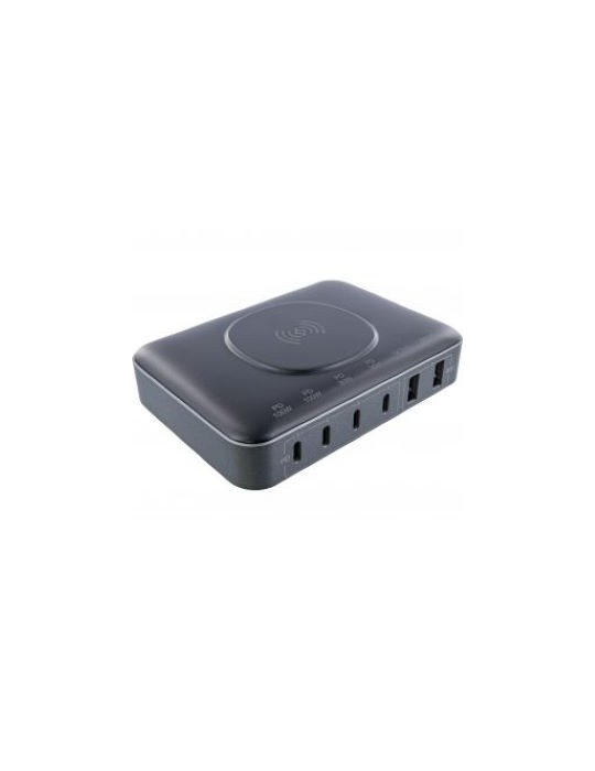 InLine Qi Powerstation Multiport, Netzteil, Ladegerät 4x USB Typ-C, 2x USB Typ-A, GaN, 100W, Wireless charging 15W, schwarz
