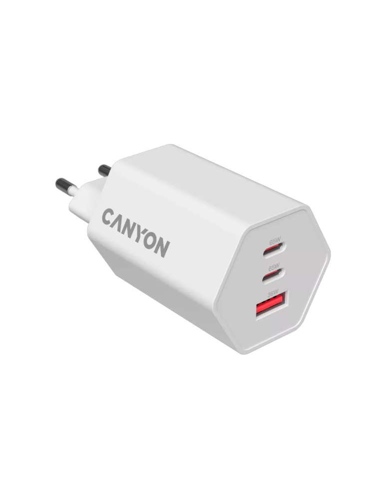 CANYON Charger HEXAGON 65 GaN 65W 2xPD 1xQC EU White