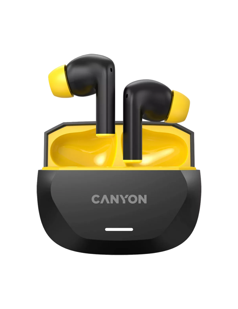 CANYON In-Ear Kopfhörer HEXAGON 7 TWS ANC+ENC, Black Yellow Bluetooth 5.4, Unterstützung für kabelloses Laden, Aktive Geräuschun