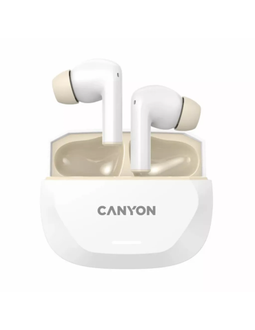 CANYON In-Ear Kopfhörer HEXAGON 7 TWS ANC+ENC, White Beige Bluetooth 5.4, Unterstützung für kabelloses Laden, Aktive Geräuschunt