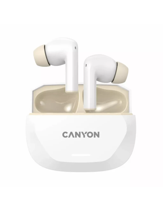 CANYON In-Ear Kopfhörer HEXAGON 7 TWS ANC+ENC, White Beige Bluetooth 5.4, Unterstützung für kabelloses Laden, Aktive Geräuschunt