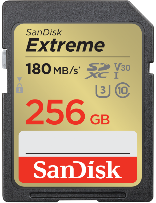 SanDisk 256GB Extreme SDXC Speicherkarte, 180MB/s & 130MB/s Lese/Schreibgeschwindigkeit, UHS-I, Class 10, U3, V30