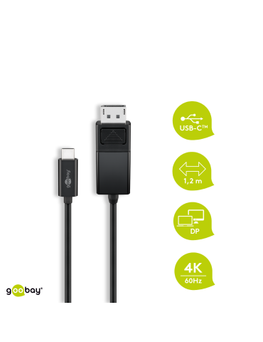 Goobay USB-C auf DisplayPort Kabel, Schwarz 4k@60Hz, 1,20 m