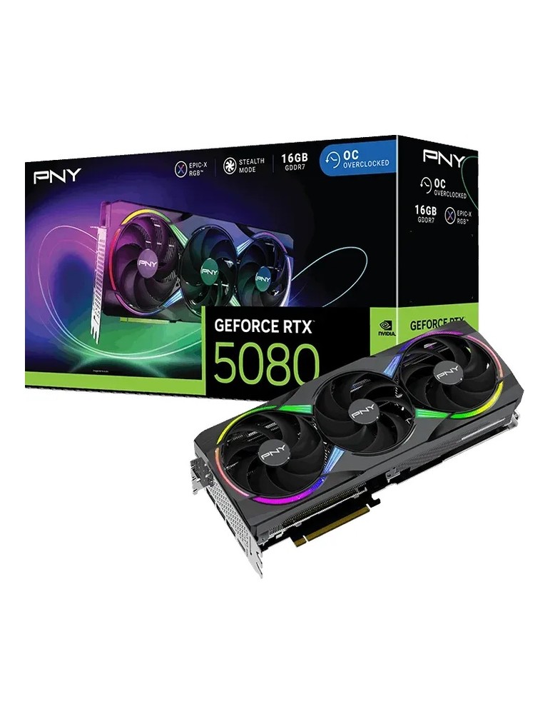 PNY GeForce RTX 5080 ARGB Epic-X RGB Overclocked Triple Fan - 16GB GDDR7, HDMI, 3x DP