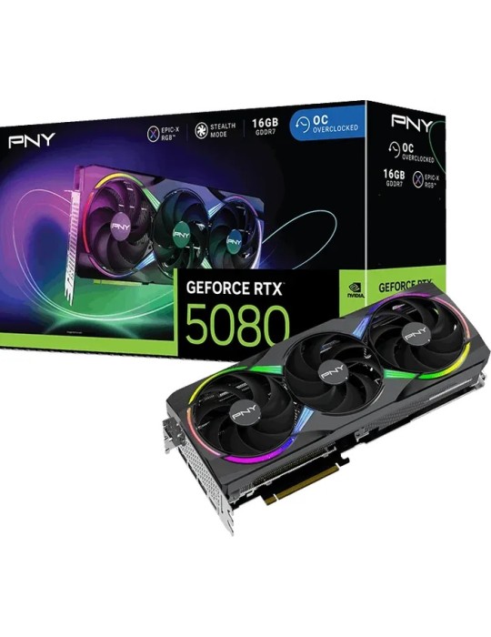 PNY GeForce RTX 5080 ARGB Epic-X RGB Overclocked Triple Fan - 16GB GDDR7, HDMI, 3x DP