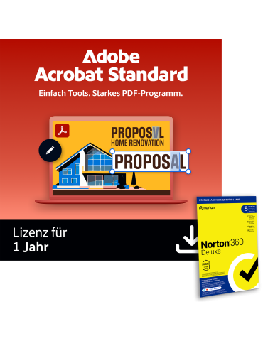 Adobe Acrobat Standard | 1 Jahr | Win/Mac inkl. Norton 360 Deluxe | 12 Monate | 5 Geräte