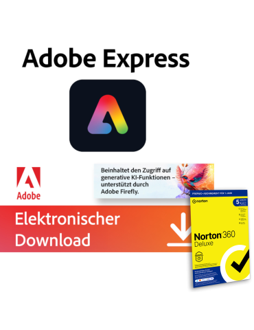 Adobe Express Premium | 1 Jahr | 100GB | Web/iOS/Android inkl. Norton 360 Deluxe | 12 Monate | 5 Geräte