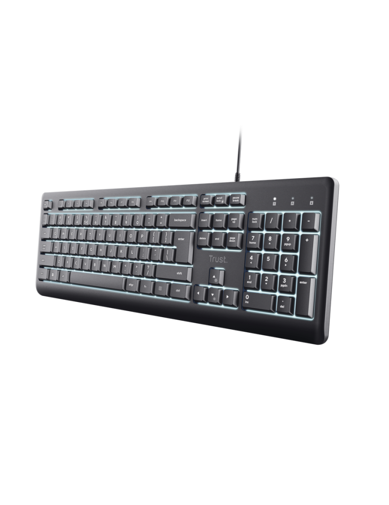 Trust Primo Illuminated Keyboard, Kabelgebunden, USB-A/-C Beleuchtete Tastatur für bequemes und komfortables Tippen bei Tag und 