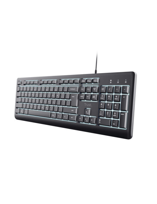 Trust Primo Illuminated Keyboard, Kabelgebunden, USB-A/-C Beleuchtete Tastatur für bequemes und komfortables Tippen bei Tag und 
